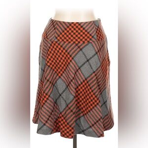 Boden Wool Gray and Orange Plaid Women's Skirt